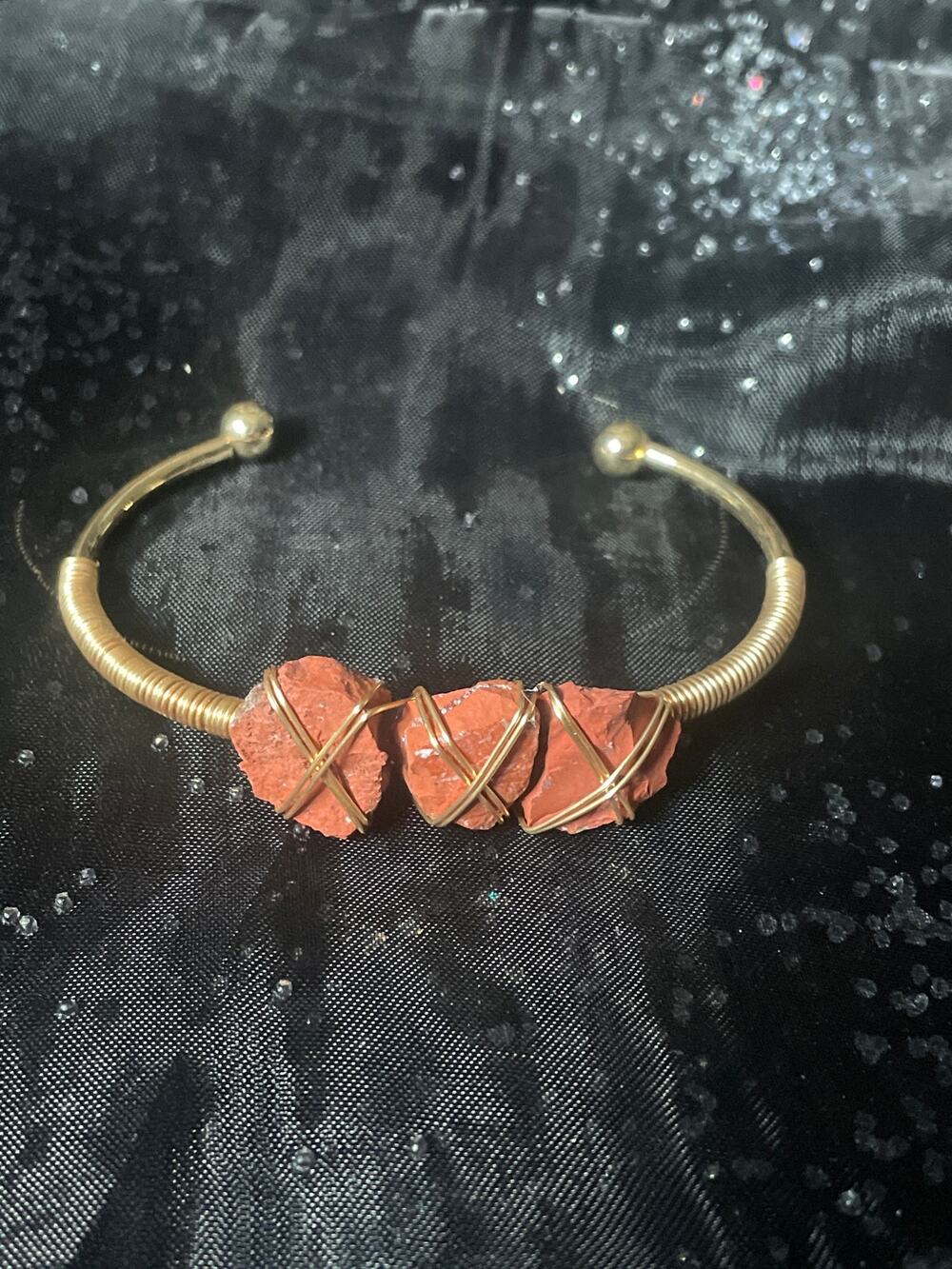 Cuff bracelet stone wire wrap detailing unisex healing, chakra, witch spells